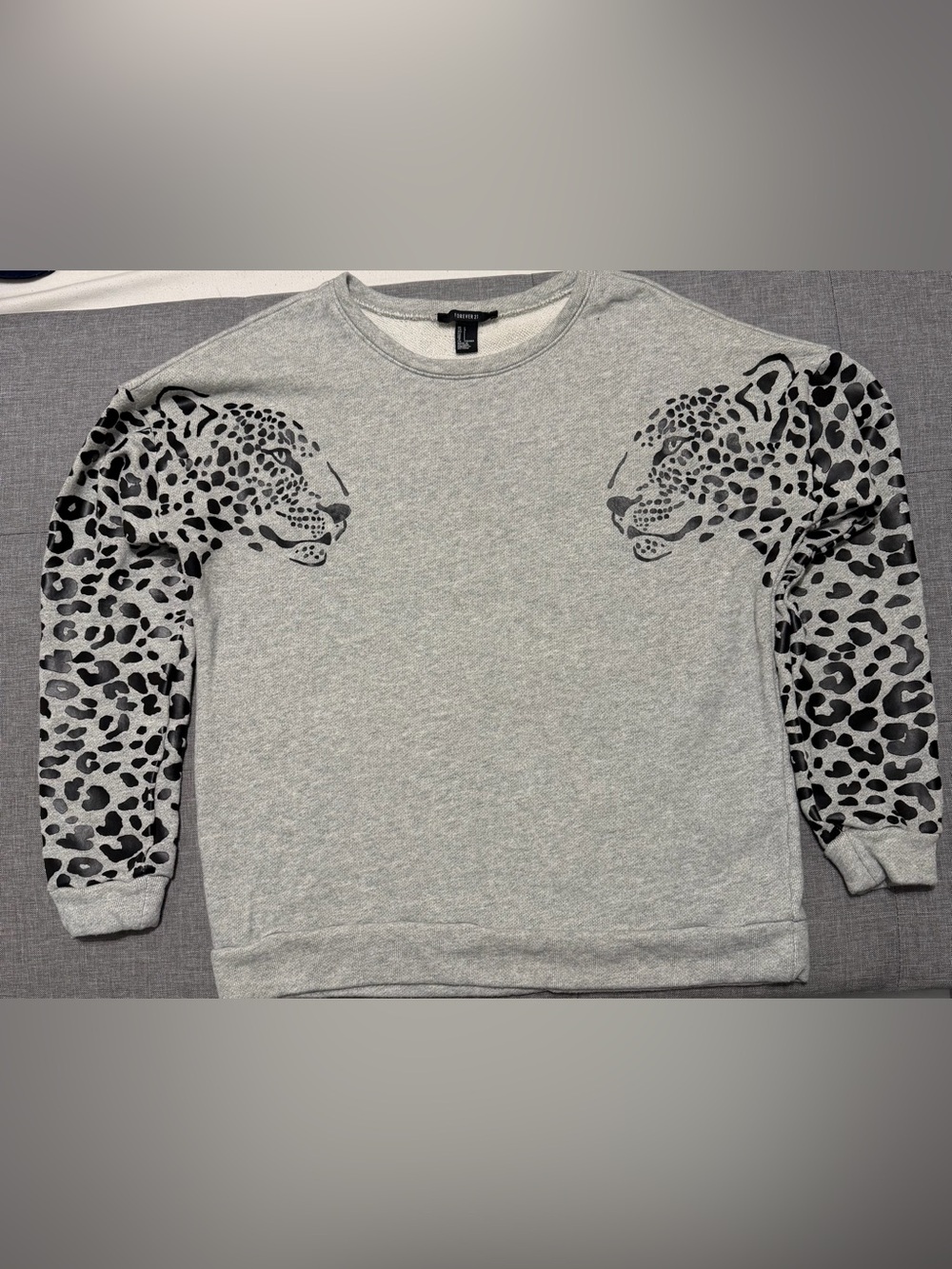 Forever 21 Light Gray Crew Sweatshirt with Black Label